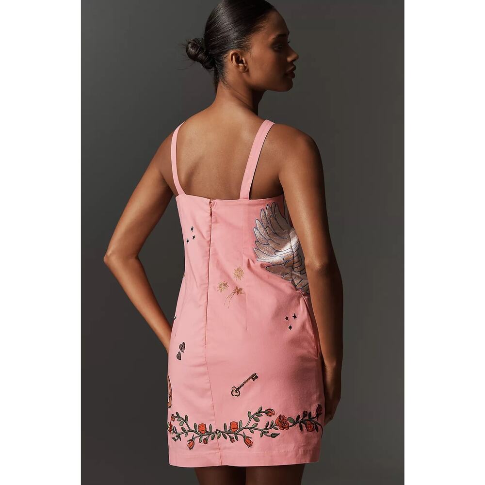 Maeve by Anthropologie Pink Swan Embroidered Bow Mini Shift Dress - Picture 3 of 16